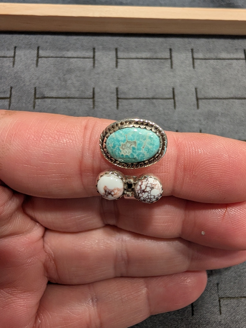 Handmade Turquoise and White Buffalo Double Stone Ring - Women Jewelry